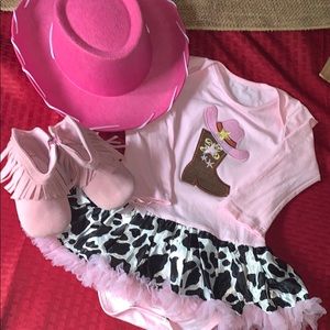 Baby girl cowgirl onsie with boots and hat